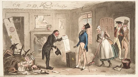 College-Komfort, ein Neuling bezieht seine Zimmer, aus The English Spy, veröffentlicht 1824