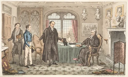 Erster Bogen zu Alma Mater, oder Bernard Blackmantles Einführung in die Big Wig, aus The English Spy, veröffentlicht London, 1824