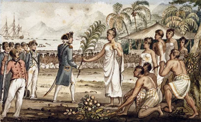 Oatehite, Illustration aus "Die Reisen des Kapitän Cook"