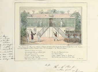 Die Verhaftung von John Morgan, Esq., Kaufmann, Singapur, Oktober 1824, durch John Crawford Esq., Resident, ehemals Arzt im Dienst der Gesellschaft, später Botschafter am Hof, Bangkok, Siam, und Umrapoorah, Burmesisches Reich, Mai 1827