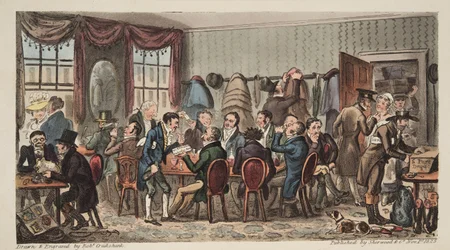 Das Bags, Herrenbankett im Bell Inn, Cheltenham, aus The English Spy, veröffentlicht 1824