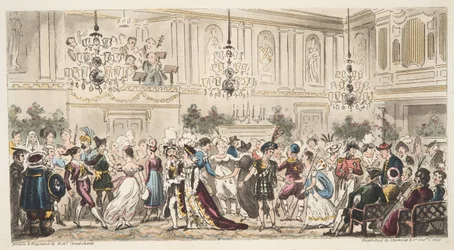 Der Maskenball in den Upper Rooms, Bath, aus The English Spy, veröffentlicht London, 1824