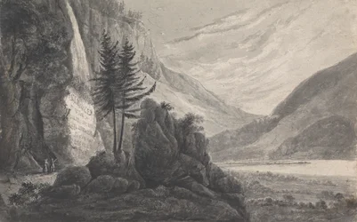 Gebirgslandschaft mit Inschrift an Salomon Gessner (Schweiz)