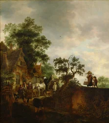 Reisende halten an einem Gasthaus, 1645
