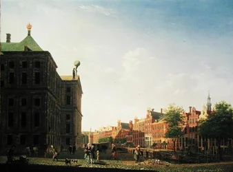 Ein Blick entlang des Nieuwezijds Voorburgwal in Amsterdam, der die Rückseite des Königspalastes zeigt, 1782