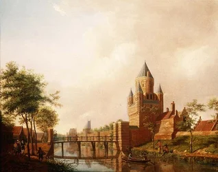 Ansicht der Kleine Houtpoort in Haarlem mit der Grote Houtpoort im Hintergrund