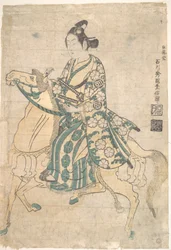 Schauspieler Sanokawa Ichimatsu als junger Samurai zu Pferd