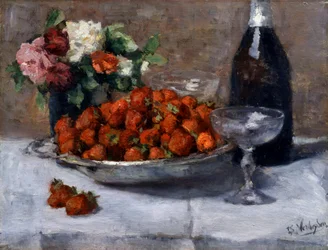Stillleben mit Champagner und Erdbeeren