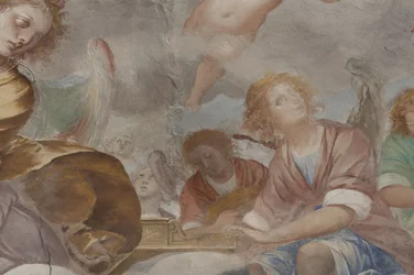 Engel, musizierende Engel und Putten, Detail des Paradieses mit ewigem Vater (Detail)