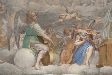 Engel, musizierende Engel und Putten, Detail des Paradieses mit ewigem Vater (Detail)