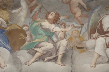 Engel, musizierende Engel und Putten, Detail des Paradieses mit ewigem Vater (Detail)