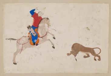 Reiter, der einen Löwen tötet, aus Bukhara oder Tabriz, Usbekistan