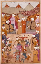 Islamische Kunst: Tanz zum Vergnügen von Sultan Ahmet III. Gouache auf Levni-Papier aus Surnama (Spitzname i) Vehbi) Anfang 18. Jahrhundert Topkapi Saray Museum, Istanbul