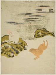 Hasen spielen in der Brandung bei Mondschein