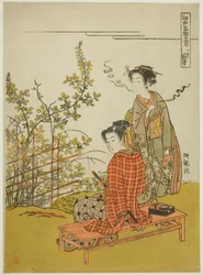 Der achte Monat im Hagi-Tempel (Hachigatsu Hagidera), aus der Serie "Berühmte Orte in Edo in den zwölf Monaten (Edo meisho junigatsu)"