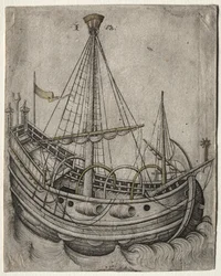 Ein Schiff bewegt sich nach rechts
