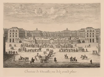 Ansicht des Schlosses von Versailles, gesehen vom großen Platz