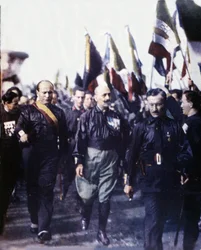 Mussolini und der Marsch auf Rom. 1922. Handkoloriertes Foto 1923