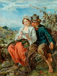 Ein Fischerjunge und ein Mädchen beim Lesen, 1850-79