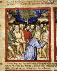 Abraham beschneidet die Juden, Illustration aus "Der Codex von Padua" 1390-1400