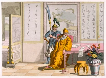 Chinesische taoistische Religionsführer: Die Gottheit Kuan-ti, gestochen von Fumagalli und Bramatti, ca. 1820-30