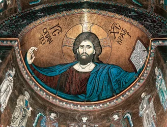 Christus Pantokrator oder Christus in Herrlichkeit, die Apsis der Kathedrale von Monreale, Sizilien, Italien schmückend