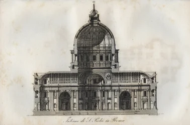 Querschnitt des Petersdoms (Basilika St. Peter) in Rom - Stich aus „Usi e Costumi di Tutti i Popoli dell