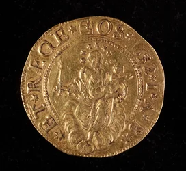 Währung der Republik Genua: fünf Gold-Doppie-Münze. Durchmesser 41 mm. 1652. Rückseite. Genua Musei di Strada Nuova