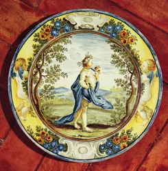 Dekorativer Teller, aus Urbino (Keramik)