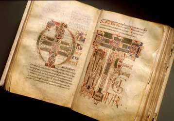 Doppelseite eines liturgischen Manuskripts aus dem 11. Jahrhundert. (Ms.B 8, folii 170v. 171r.) Aus Sant
