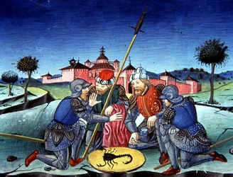 Fol.118v Soldaten werfen Lose um das Gewand Christi