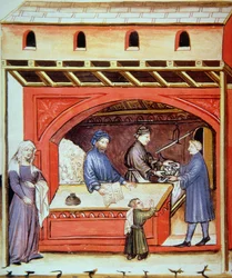 Verkauf von Salz, Illustration aus Tacuinum Sanitatis Codex Vindobonensis