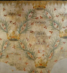 Fresko mit floraler Ornamentik und Kronen, ehemals in der Casa Vismara in Legnano, 15. Jahrhundert