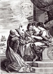 Frontispiz von Opere di Galileo Galilei, veröffentlicht in Bologna im Jahr 1656