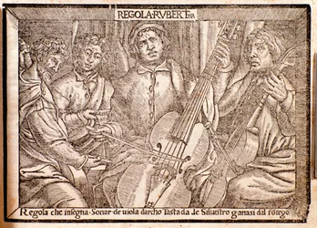 Frontispiz von Regola Rubertina Abhandlung über die Viola da Gamba von Silvestro Ganassi dal Fontego