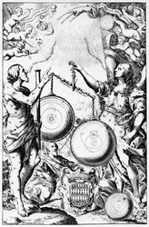 Frontispiz zu Almagestum Novum von Giovanni Battista Riccioli, veröffentlicht 1651