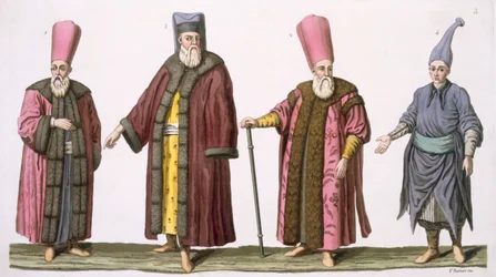 Obertürhüter des Harems, Hauptmann der Haremstürhüter, Haremstürhüter und Page, Tafel 3 aus Teil III, Band I von Die Geschichte der Nationen, gestochen von V. Raineri
