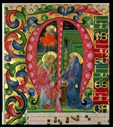 Historiated Initial M, die die Verkündigung darstellt