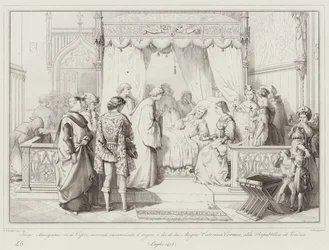 Jacopo Lusignano, König von Zypern, empfiehlt auf dem Sterbebett das Königreich und seine Frau Caterina Cornaro