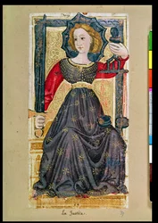 Die Gerechtigkeit, Tarotkarte aus dem „Karl VI.“- oder „Gringonneur“-Deck