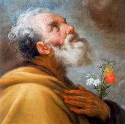 Madonna mit Kind und den Heiligen Josef und Gregor dem Großen sowie den Seelen des Fegefeuers (Detail von St. Josefs Gesicht)
