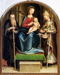 Madonna und Kind mit St. Antonius Abt und St. Nikolaus von Bari, 1520