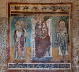 Thronende Madonna mit den Heiligen Augustinus und Severus, Oratorium des Kreuzes, letztes Viertel des 13. Jahrhunderts