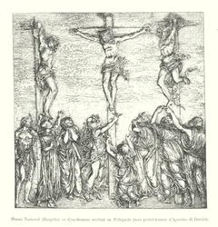 Nationalmuseum, Bargello, Kreuzigung zugeschrieben Pollajuolo, aber wahrscheinlich von Agostino di Duccio (Stich)