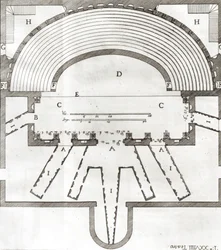 Plan des Olympischen Theaters in Vicenza, entworfen von Andrea Palladio, gebaut 1580-85