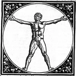 Tafel aus dem Buch „De architectura“, behandelt die Architektur von Marcus Vitrubius Pollio genannt Vitruv (1. Jahrhundert v. Chr.), römischer Architekt. Italienische Ausgabe von Gianbaptista Caporali di Perugia 1536.