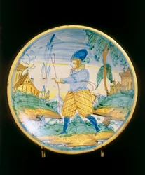 Platte mit einer jungen Figur, Montelupo-Manufaktur