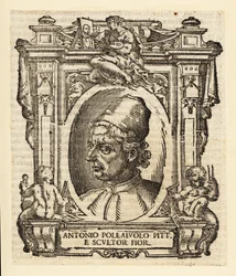 Porträt von Antonio del Pollaiuolo, italienischer Maler, Bildhauer, Graveur und Goldschmied der Renaissance aus Florenz, ca. 1429-1498