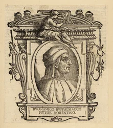 Porträt von Buonamico di Martino oder Buonamico Buffalmacco, italienischer Maler, der in Florenz, Bologna und Pisa arbeitete, ca. 1290-1340