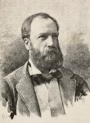 Porträt von Karl Hillebrand (1829-1884), deutscher Historiker, Gravur von Riera nach einem Foto von Schemboche, aus L